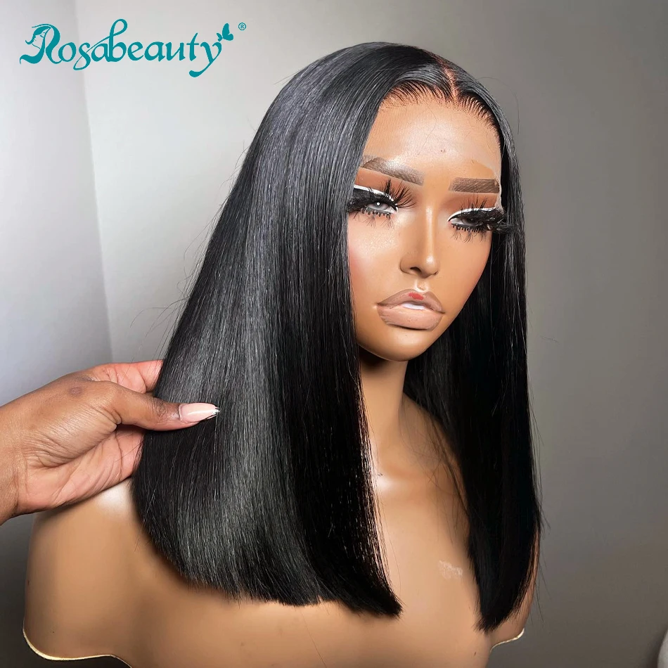 Rosabeauty 13X6 Straight Short Bob 5X5 Pre Plucked Closure 13x4 Lace Front Human Hair Wigs Brazilian Frontal Wigs 180%