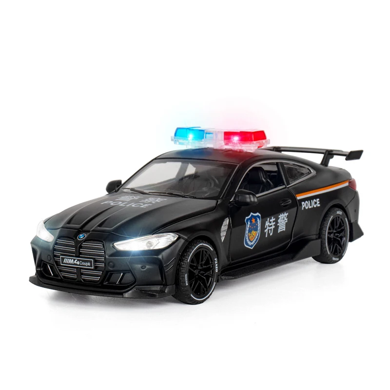 1/32 Scale Sound And Light Pull Back Car Super Simulation BMW M4 Alloy Police Cars Model Toys For Children's Birthday Gift kids 1 18 maisto 2006 fxdbi dyna street bob super glide diecast scale model motorcycle vehicle car moto bike miniature toy boy