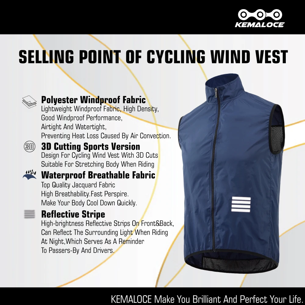 KEMALOCE Cycling Vest Black&Yellow Mens Cycling Gilets Lightweight Windproof Reflective Bike Sports Sleevess Jackets 2