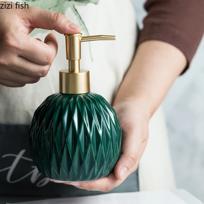 Rhombus Texture Ceramic Lotion Bottle Round Portable Soap Dispenser Shampoo Bottle Hand Sanitizer Jar Bathroom Bath Supplies