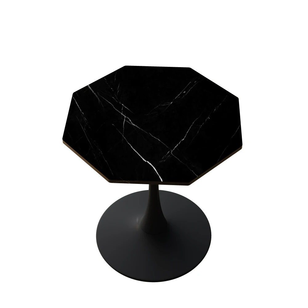 Modern Octagonal Coffee Table Black Marble Print Metal Base Living Room Dining Room Kitchen 31.5 Inch Home Furniture End Tables 6