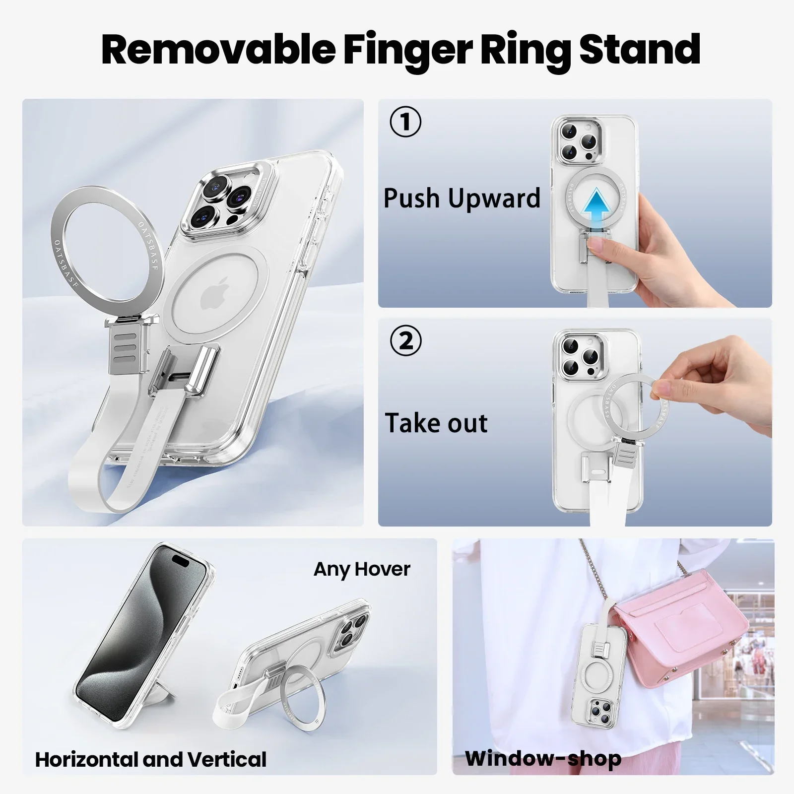 Transparent Phone Case with Silicone Lanyard and Magnetic 360° Rotatable Stand
