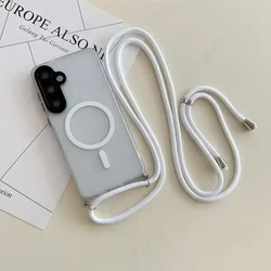 Magnetic Phone Case with Crossbody Lanyard and Shockproof Cover - Galaxy S23 Ultra (White)