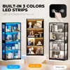 Display Cabinet with Glass Doors, 4-Tier Curio Cabinet&Bookcase with 3 Color Light for Collectibles, Toys, Books 4