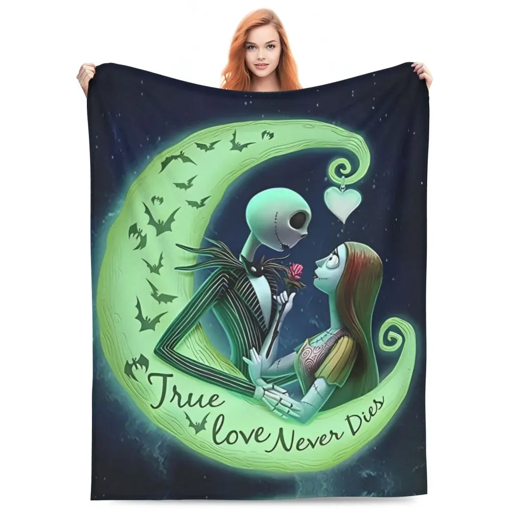 Description Picture 4 of itemThe Nightmare Before Christmas Super Soft Blanket Jack Skellington and Sally Plush Throw Blanket Flannel Bedspread Bed Cover