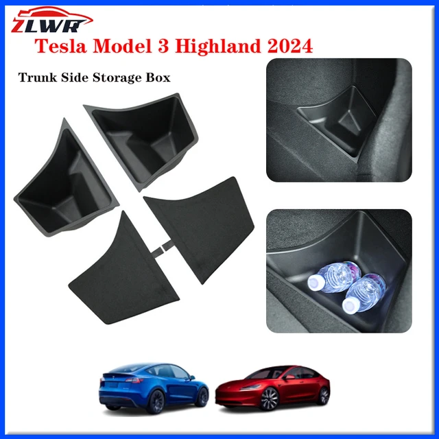 For 2024 Tesla Model 3 highland Rear Trunk Left Side Storage Box with Cover  Tail Boot Organizer Partition Decoration Accessories - AliExpress