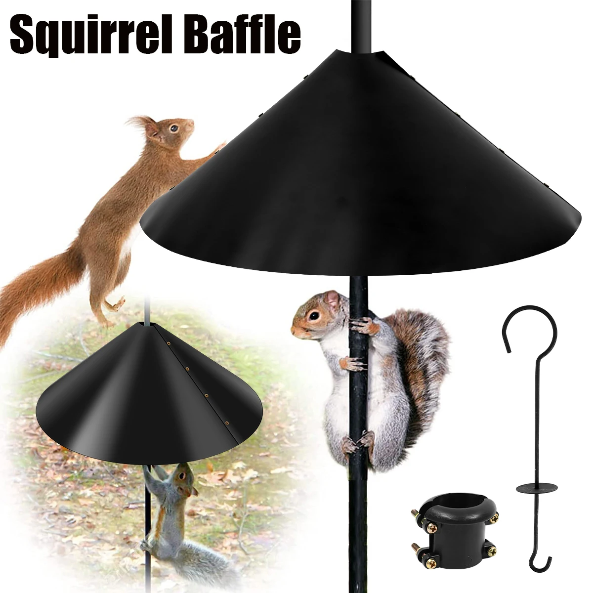 18 in Squirrel Baffle Wrap Around Squirrel Proof Baffles Durable Plastic Bird Feeder Guard with Hook Hanging Flapper
