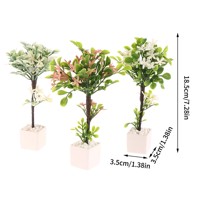 1/12 Dollhouse Green Tree Potted Model Mini Simulation Plant Potted Doll House Home Garden Decoration Accessories 6