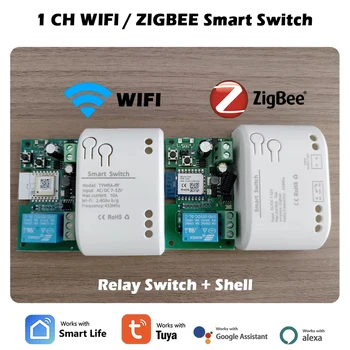 สวิตช์รีเลย์ Tuya แบบ Zigbee / WIFI 1 ช่อง 12V 24V 220V 230V โมดูลแบบดรายคอนแทค NO NC COM ตั้งเวลาเปิด-ปิด สำหรับไฟ มอเตอร์ รองรับ Alexa 1