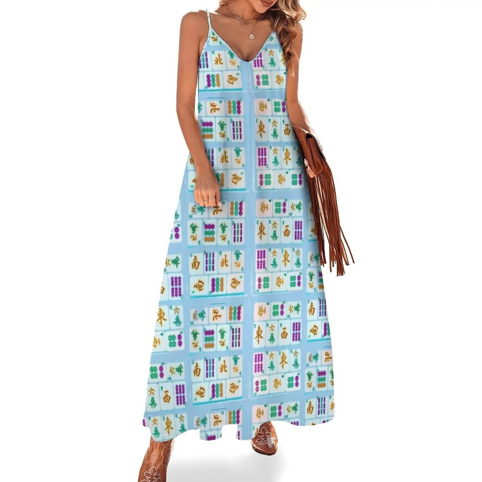 

New Turquoise small tiles Sleeveless Dress Dress for girls clothing women summer 2023