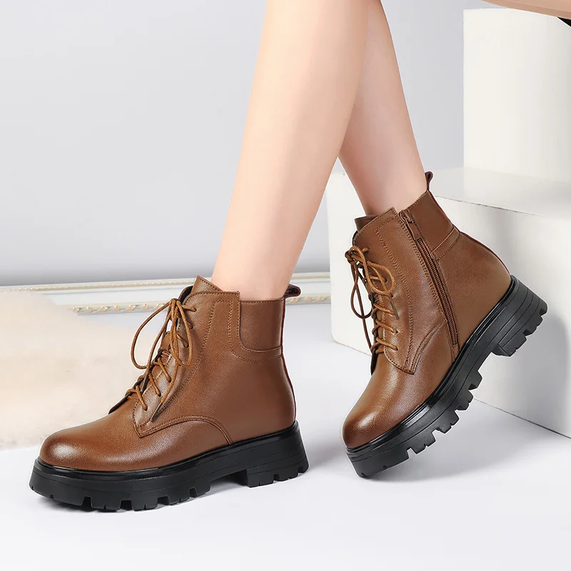 Women Winter Boots Genuine Leather 2024 New Large Size Natural Wool Women Ankle Boots Fashion Keep Warm Marton Boots Ladies