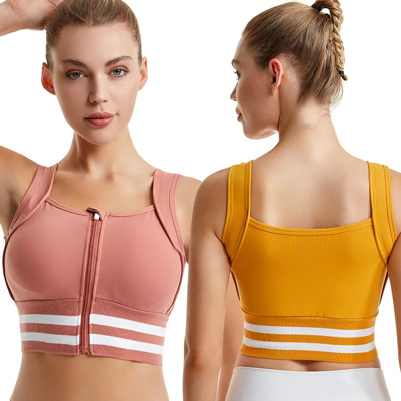 Zipper Front Closure Sports Bra Fitness Crop Tops with Built in Bra Gym Yoga Workout Padded Tank Top Athletic Vest Plus Size 2