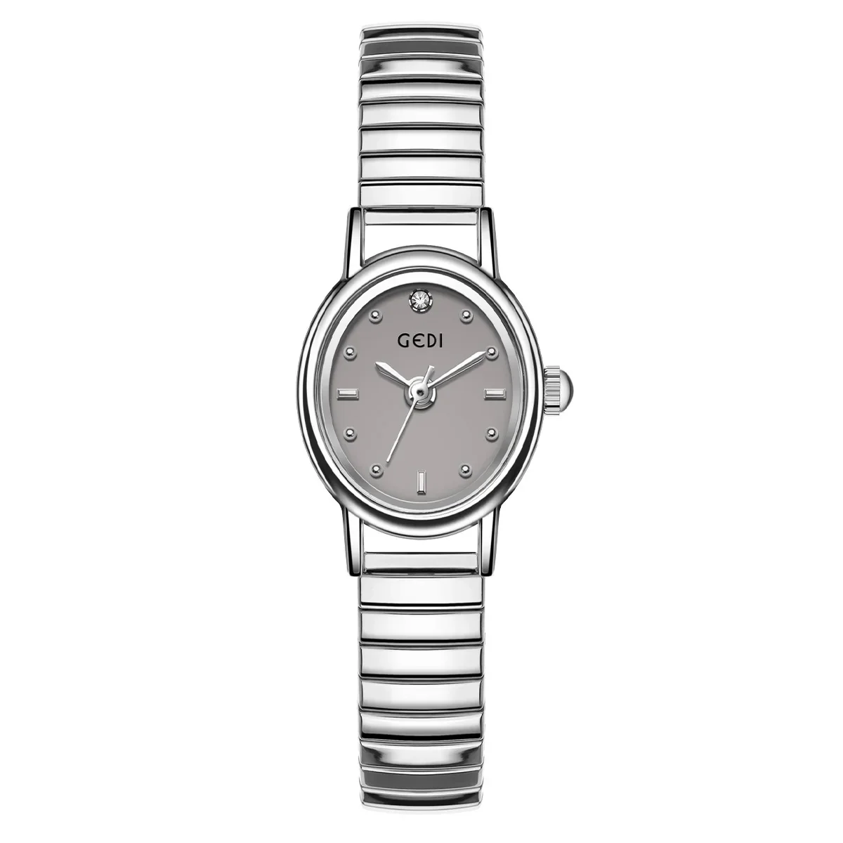 Women's Small Wrist Quartz Watch - Silver, Grey, and Gold Oval Design with Stainless Steel Band
