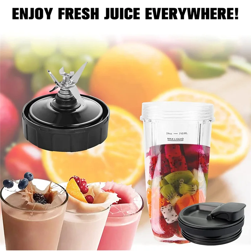 Replacement Blender Cups for Ninja BN801-24 Oz Bullet Cups with 7 Fins Blades Parts Fit Nutri Ninja BL480 BL482 BL642 HOT