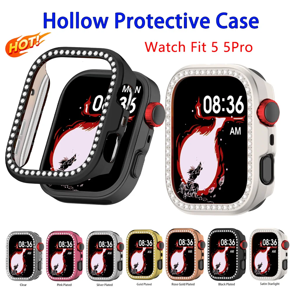 Elegant Diamond Hollow Protective Case for Smartwatch - Women's Bling Cover with Hard Shell Bumper Frame