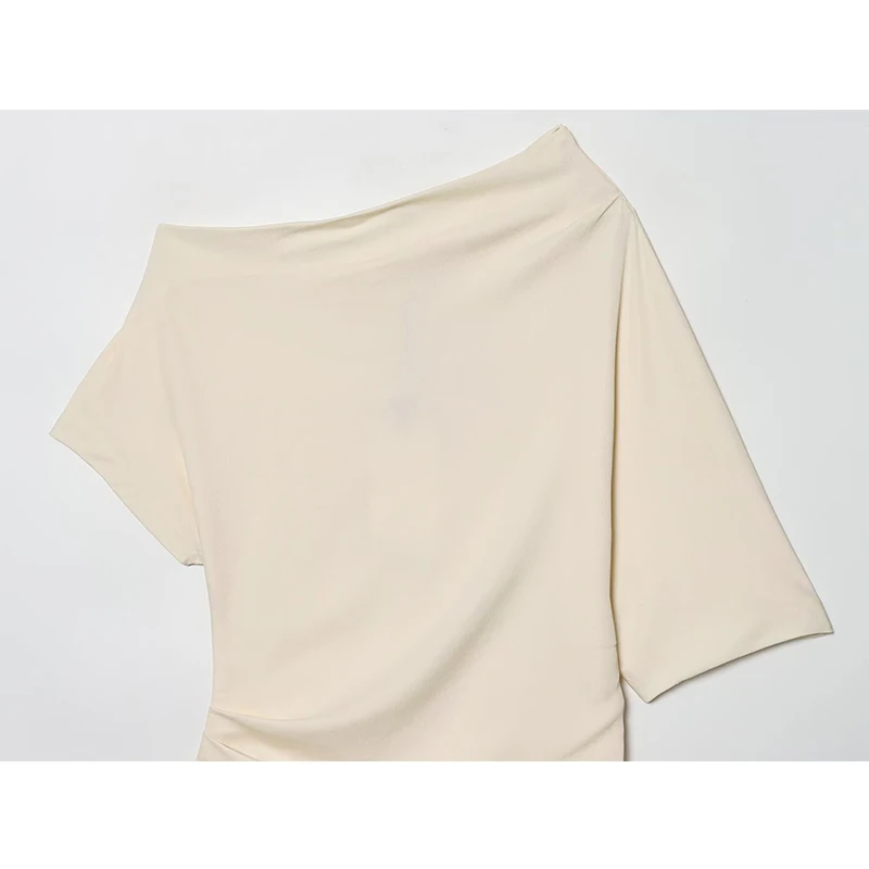 2025 Women's Asymmetry Short Shirts & Blouses Top New Short Sleeve Ruched Fashion Streetwear Casual Chic Blouse Tops