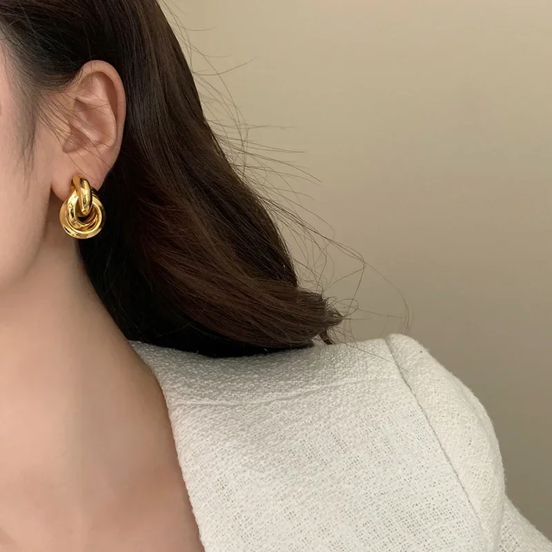 PONYKISS 여성용 , 미니멀리스트, 과장된 스터드 귀걸이, 트렌디 파인 쥬얼리, 라운드 액세서리