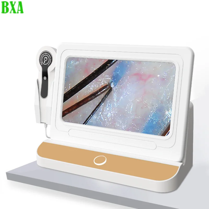New Skin Analysis Magnifier 50/200X 10 Inch LCD Scalp Detector Digital Hair Skin Analyzer Microscope for Hair Follicle Testing 4 5 inch 5 5mm 8mm 2mp1080p 360 degree steering two way articulate wifi endoscope cmos borescope handheld digital microscope