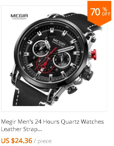 MEGIR quartz male watches Genuine Leather watches racing men Students game Run Chronograph Watch male glow hands for Man 2015G