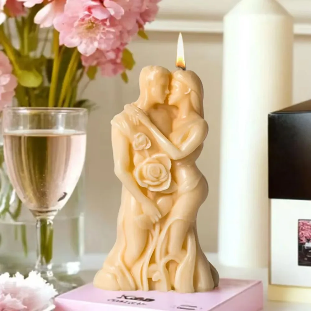 Silicone Valentine's Day Candle Mold Non-slip DIY Plaster Mold Reusable Easy To Demold Couple Aromatherapy Candle Mold