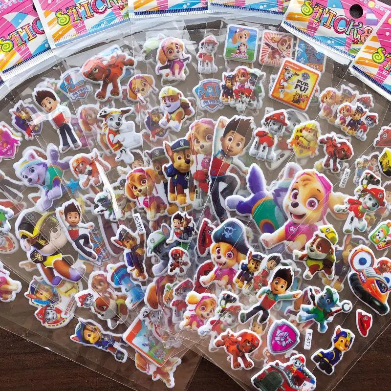 6/12PCS Paw Patrol Dog Toy 3D Sticker Children&rsquo;s Anime Cartoon Bubble Paste Thicken Reward Sticker Kids Toys Gift 3d stickers