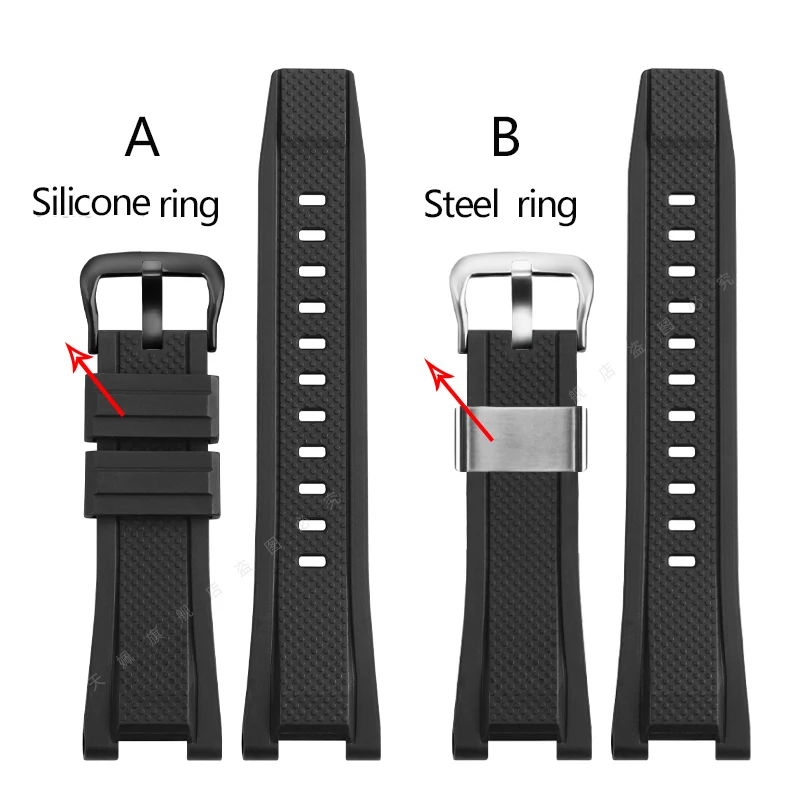 Sporty Silicone Rubber Watchband Strap in Black