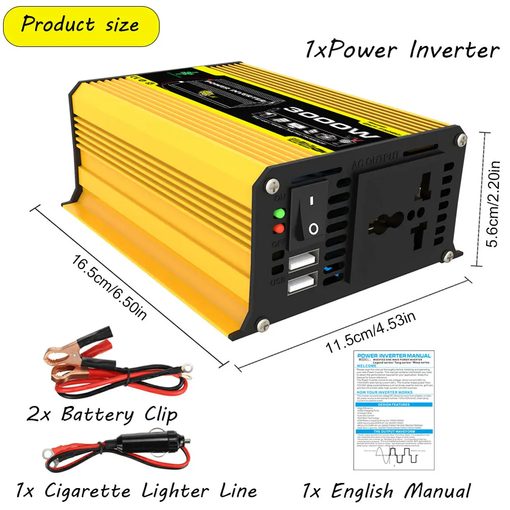純粋な正弦波インバーター4000/3000W,12V〜110V DC,デュアルUSB