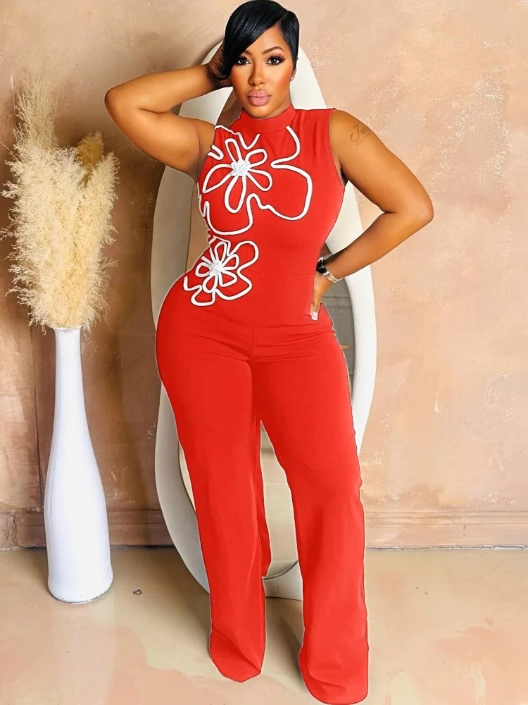 Wmstar jumpsuit women wholesale Sleeveless one piece flower print bodycon trousers round neck sexy hip wrapped style romper