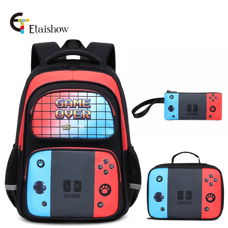 Retour à l'école Console de jeu modèle bricolage sacs d'école pour les élèves du primaire et du secondaire sac à déjeuner sacs à bandoulière trois ensembles