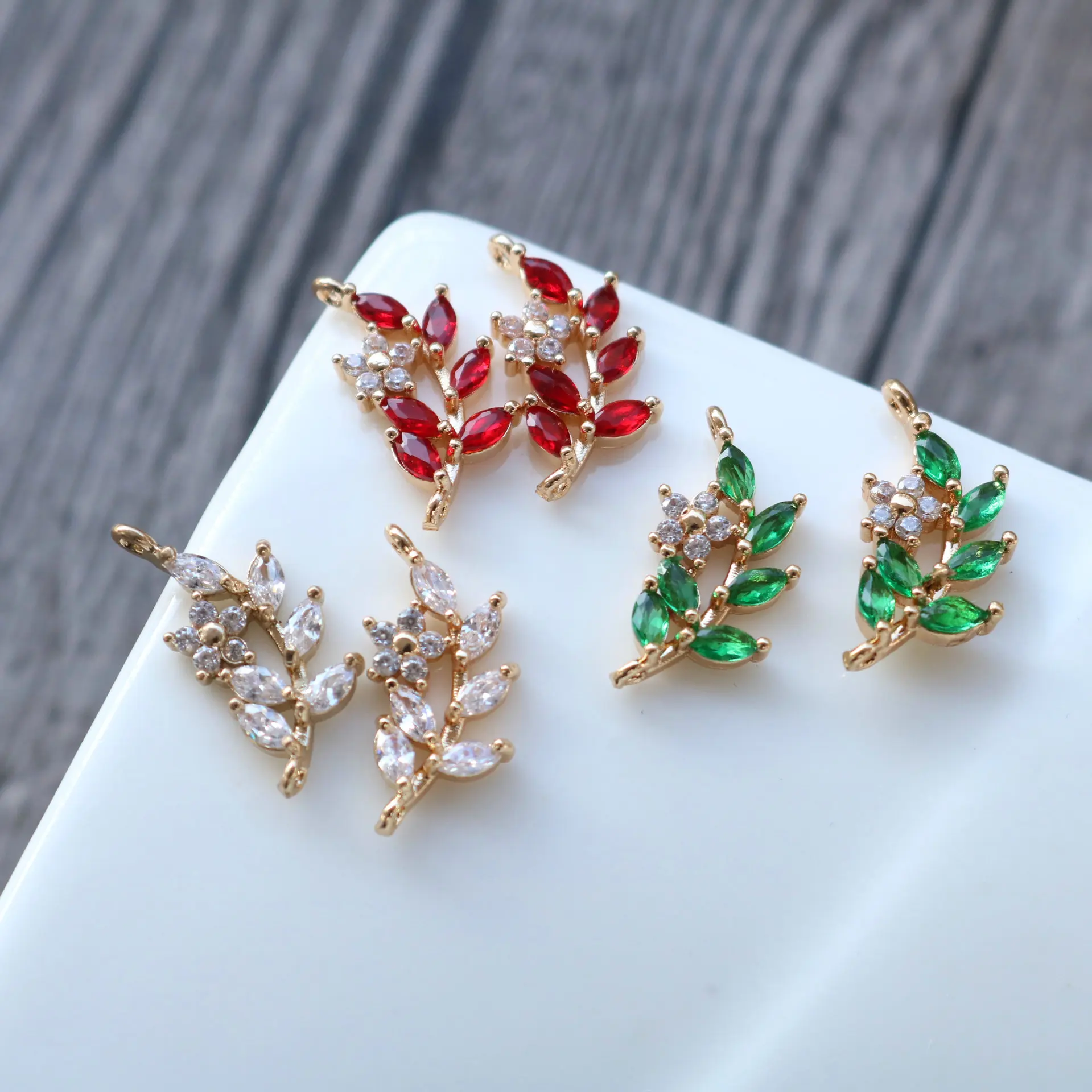 4PCS 9x16MM 24K Champagne Gold Color Brass and Zircon 2 Holes Tree Branch Flower Connect Charms Pendants Jewelry Making |
