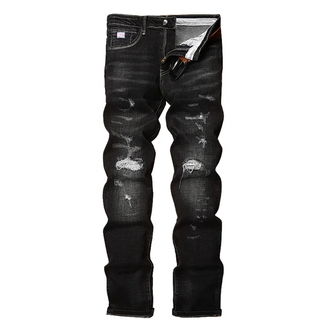 

Black Ripped Jeans Men Distressed Jeans Stretch Male Classic Hole Fashion Streetwear Casual Denim Trousers Straight Cowboy Pants