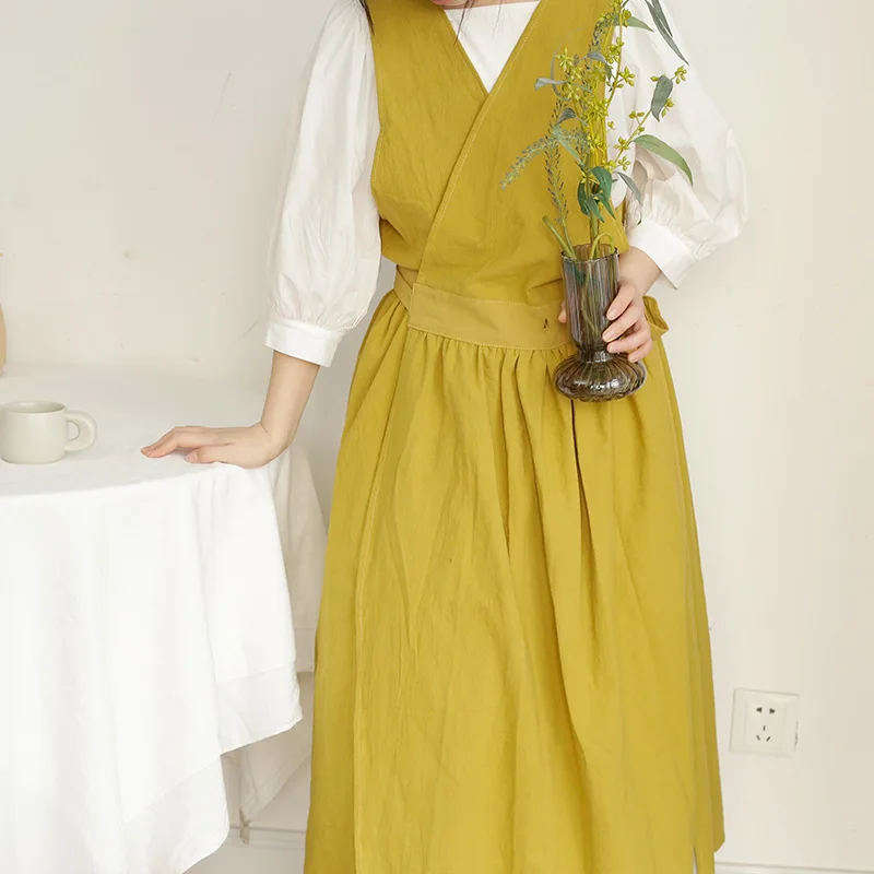 Apron Summer Thin Women's Pure Cotton Breathable Water-Repellent Korean Style Reversible Kitchen Home Work Clothes