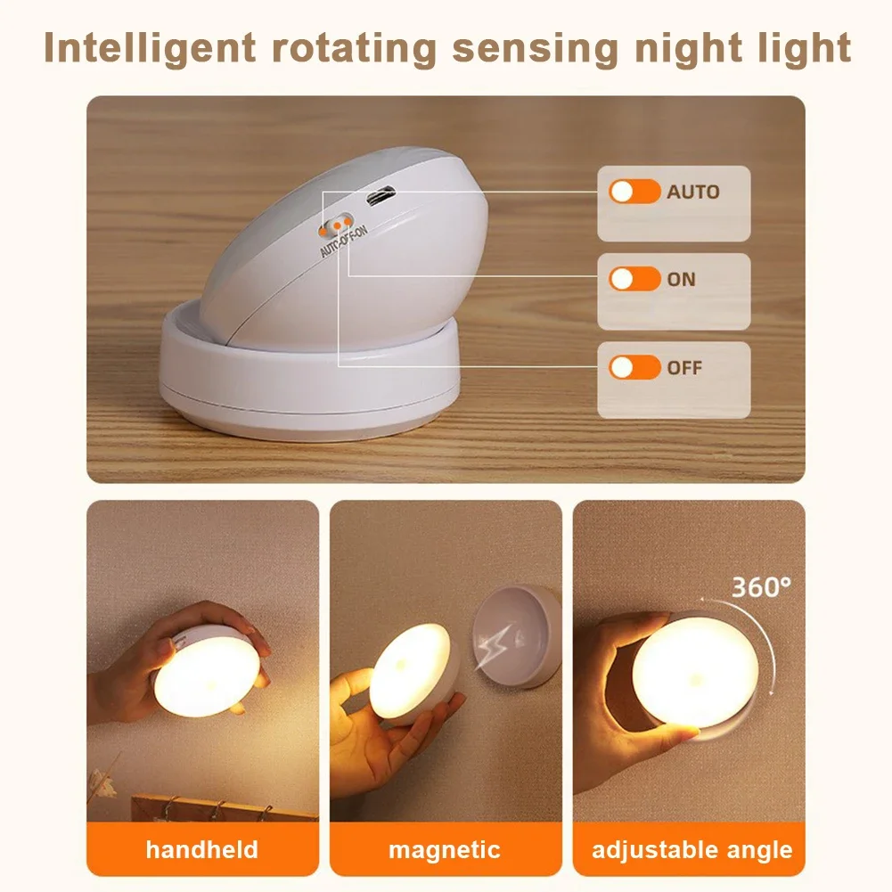 

Rotated Motion Sensor LED Night Light USB Rechargeable Cabinet Light For Bedside Bathroom Wall Lamps