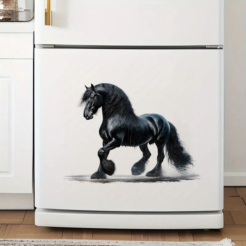 QT644# Friesian Horse Self-Adhesive Wall Decal-Removable, Reusable PVC Sticker for Kitchen & Living Room Decor
