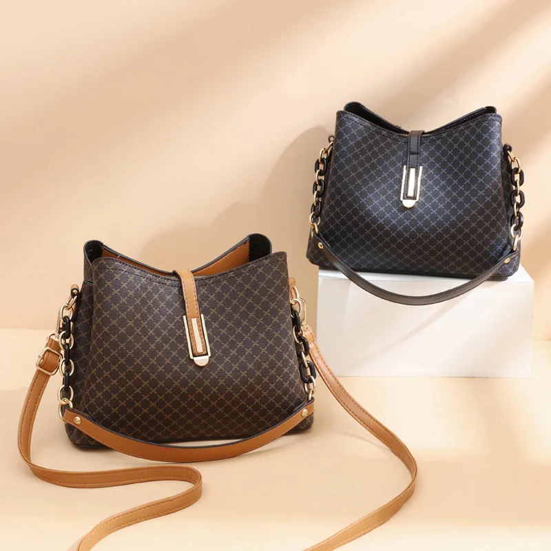 Women Shoulder Bag Pu Leather Fashion Elegant Trend Bucket Bag Ladies European American Style