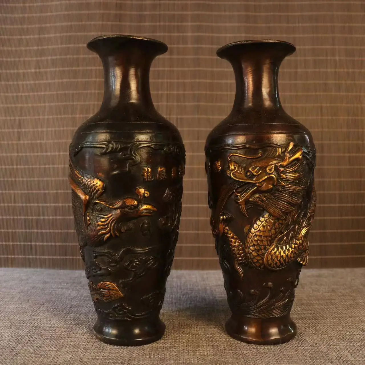 

Rare old copper dargon vase ,A Pair