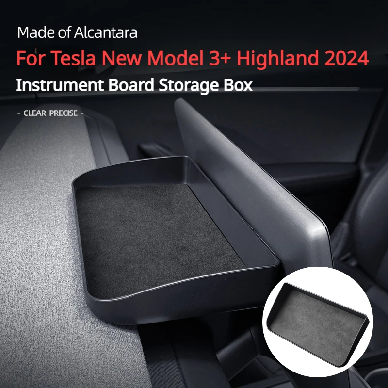 

For Tesla New Model 3+ Highland 2024 Instrument Board Storage Box Alcantara Suede Dashboard Behind Screen Storage Box Decoration