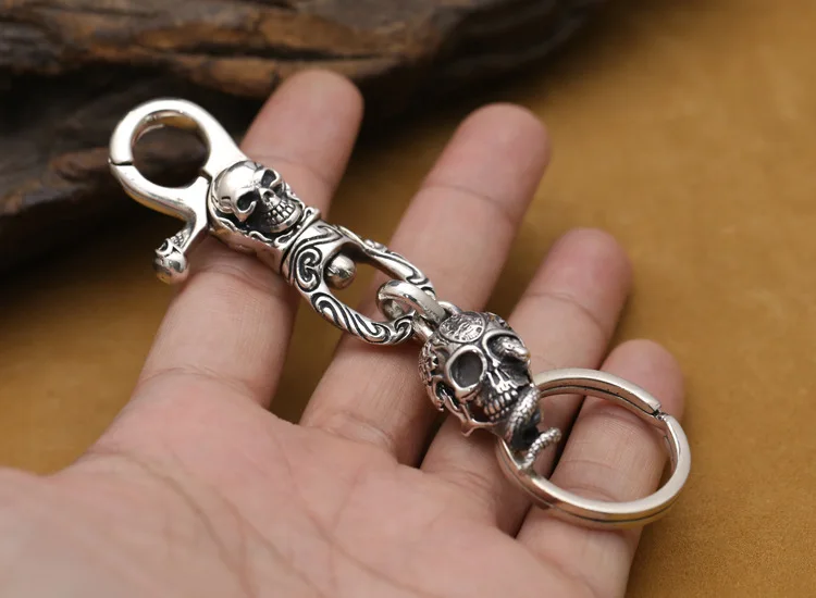 BOCAI S925 Sterling Silver Pendants 2022 New Fashion Snake Skull Punk Keys Chains Pure Argentum Safety Amulet for Men