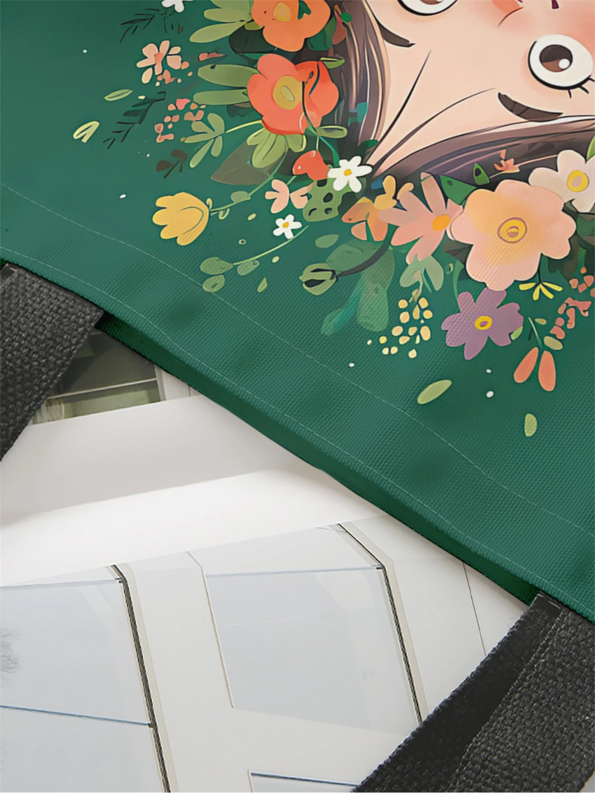 1pc,wreath girl handbag, reusable fashionable handbag, multifunctional handbag, printed canvas shopping bag