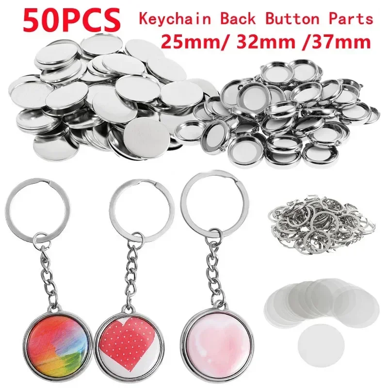 50Pcs/set Double-sided key chain parts for badge machine 25mm 32mm 37mm round pin