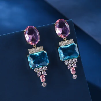 Trendy Geometry Cubic Zirconia Crystal Earrings Women Fashion Jewelry Accessories CE12051