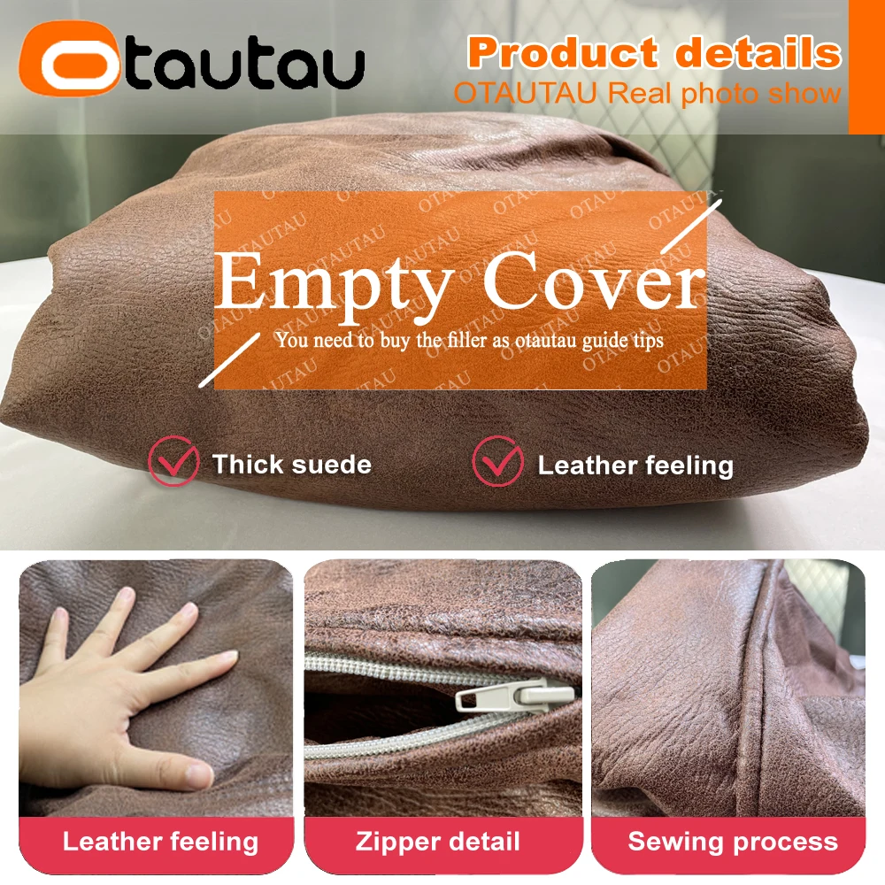 OTAUTAU Single Sofa Cover Faux Suede Leather Lazy Bean Bag Sac Pouf Chair No Filler Beanbag Corner Seat Recliner Couch SF004 2