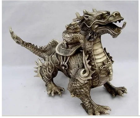 

COLLECTIBLES HUGE TIBETAN SILVER LUCK DRAGON STATUE BUDDHIST BRONZE COATED DECORATED MATERIAL OLD DECORATION REAL BRASS