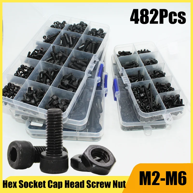 Hex Socket Cap Head Screw Nut Assortment Kit M2 M3 M4 M5 M6 12.9 Grade Carbon Steel Hexagon Socket Allen Head Bolt Nut Hex Key screw bolt nut set,hex nuts assortment kit,screw washer nut kit,hexagon socket head cap screw