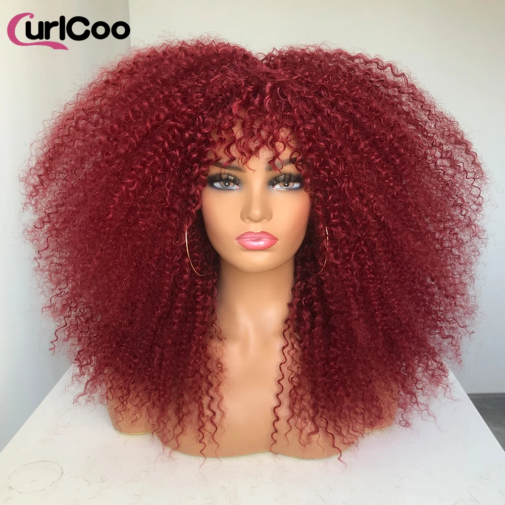 Krullend Pruik Met Pony Afro Krullend Pruiken Voor Zwarte Vrouwen Synthetische Vezel Lijmloze Pluizige Lange Krullende Pruik Voor Dagelijkse Partij Cosplay