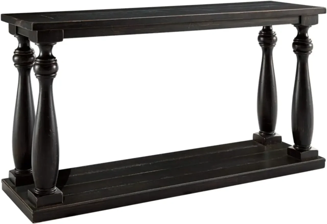 Rectangular Sofa Table with Floor Shelf, Black Rustic Cottage, Signature Design