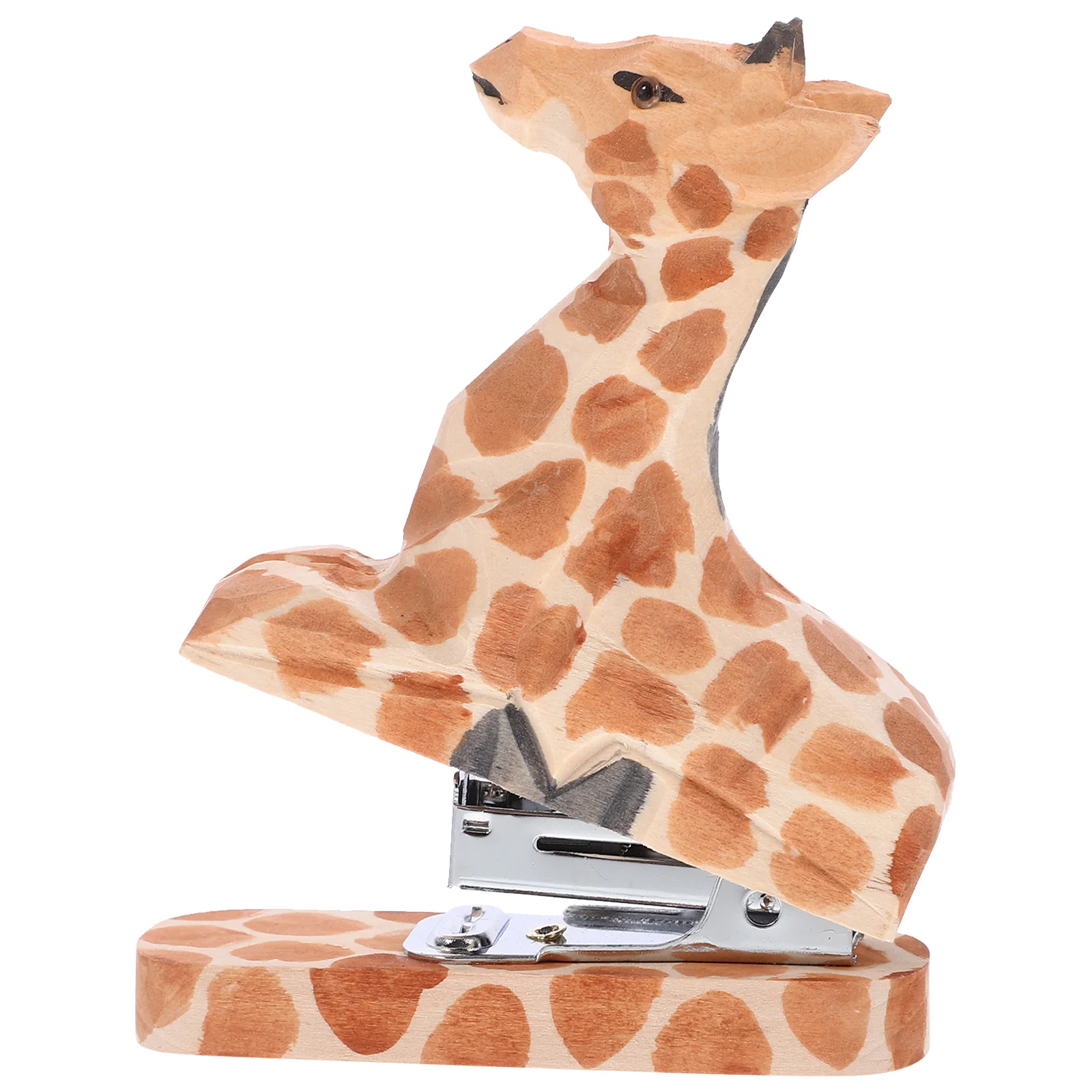 

Wooden Animal Stapler Giraffe Desktop Stitcher Portable Hand Held Stapler Handmade Wood Carving Statue Sculpture Children