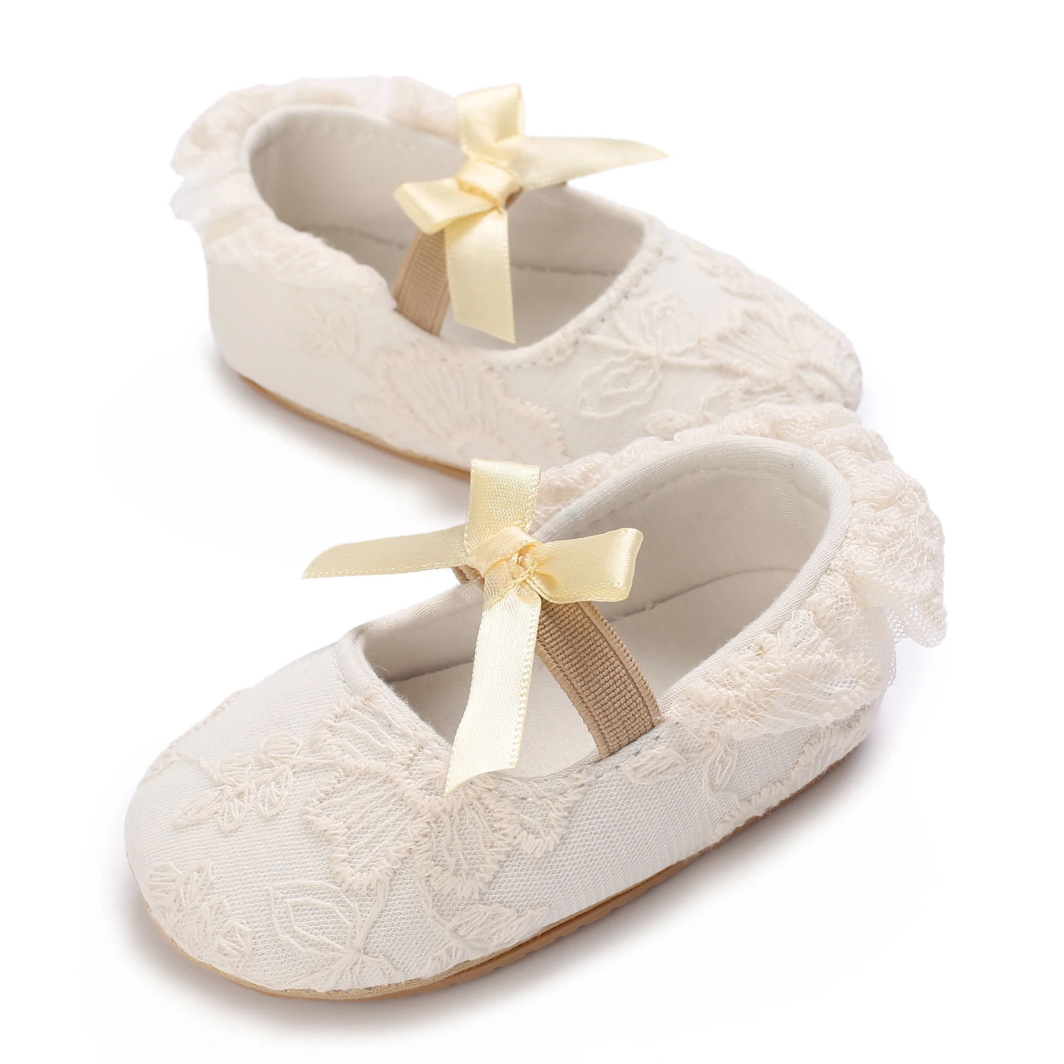 Niedliche weiße Spitzen-Prinzessinnenschuhe für Babys, Mokassins, Schuhe mit Schleife und Fransen, rutschfeste Schuhe mit Gummisohle, Krippenschuhe, 0–18 Monate – Detail 9