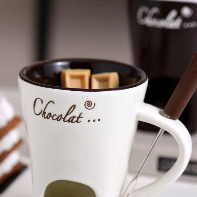 Chocolate Fondue Mug Set 130ml Personal Chocolate Fondue Mug Creative Melt Hot Pot Cup for Cheese Butter Cute
