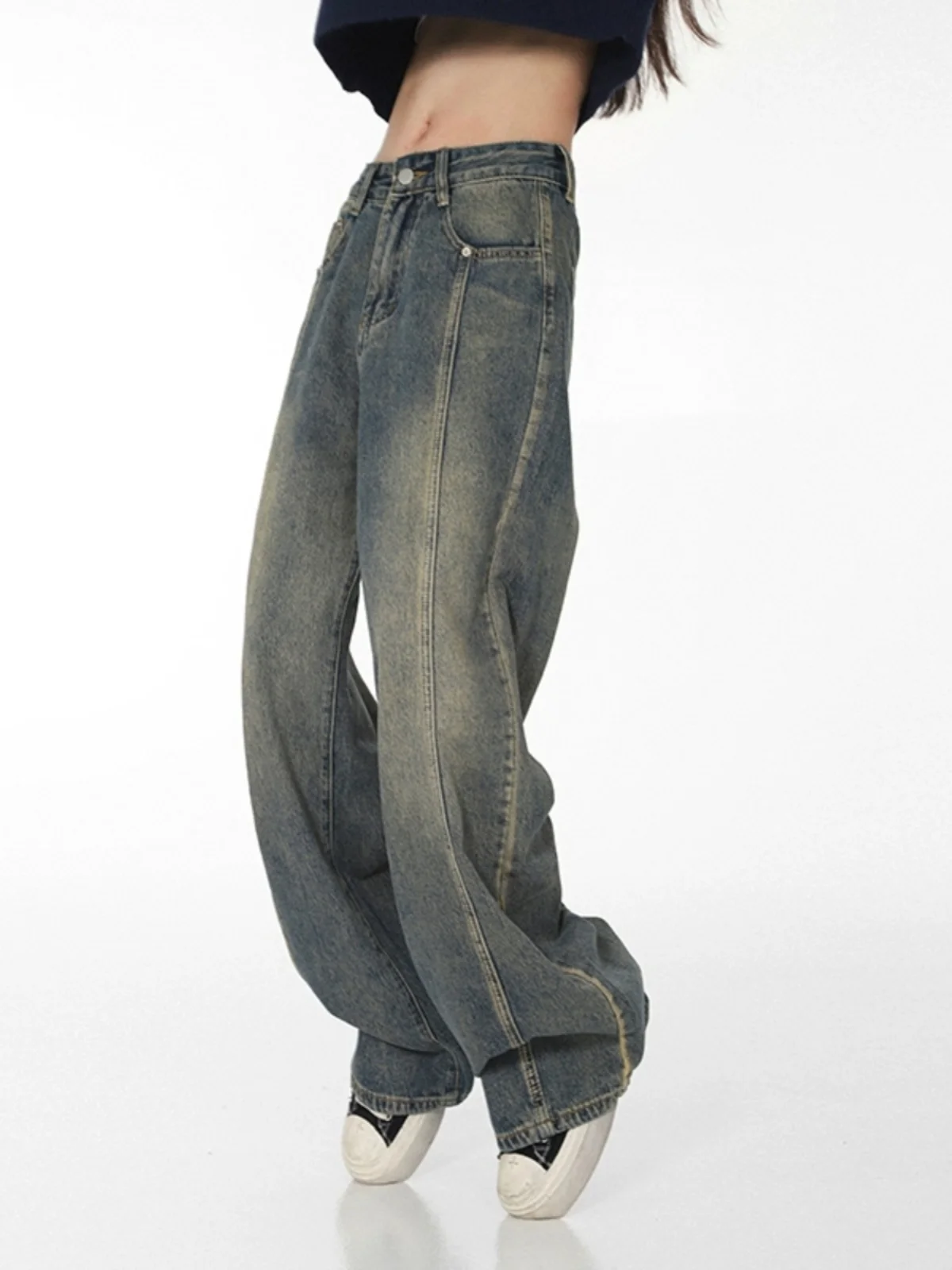 

Женские синие джинсы с высокой талией, ковбойские брюки, винтажные мешковатые прямые джинсовые брюки в стиле Харадзюку 90-х, Y2k, одежда в стиле Trashy 2000s, новинка 2024